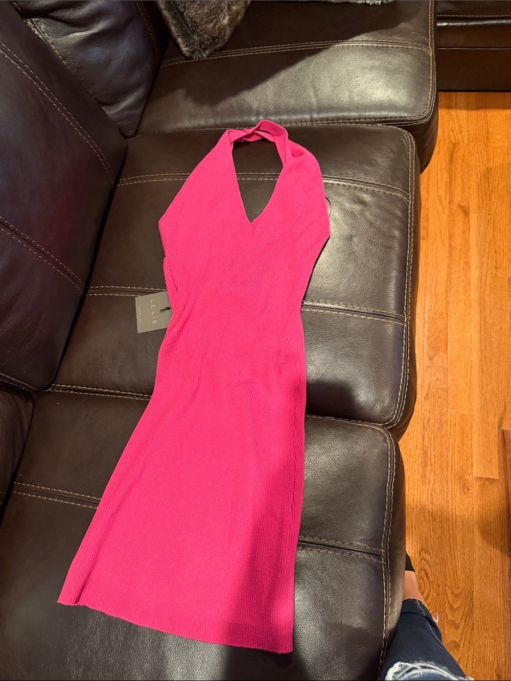 Le Lis Hot Pink Halter Knit Mini Dress
